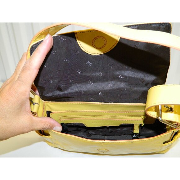 Kenneth Cole Yellow Leather Shoulder Bag Magnetic Flap Closure & Zipper Pocket - Picture 6 of 15